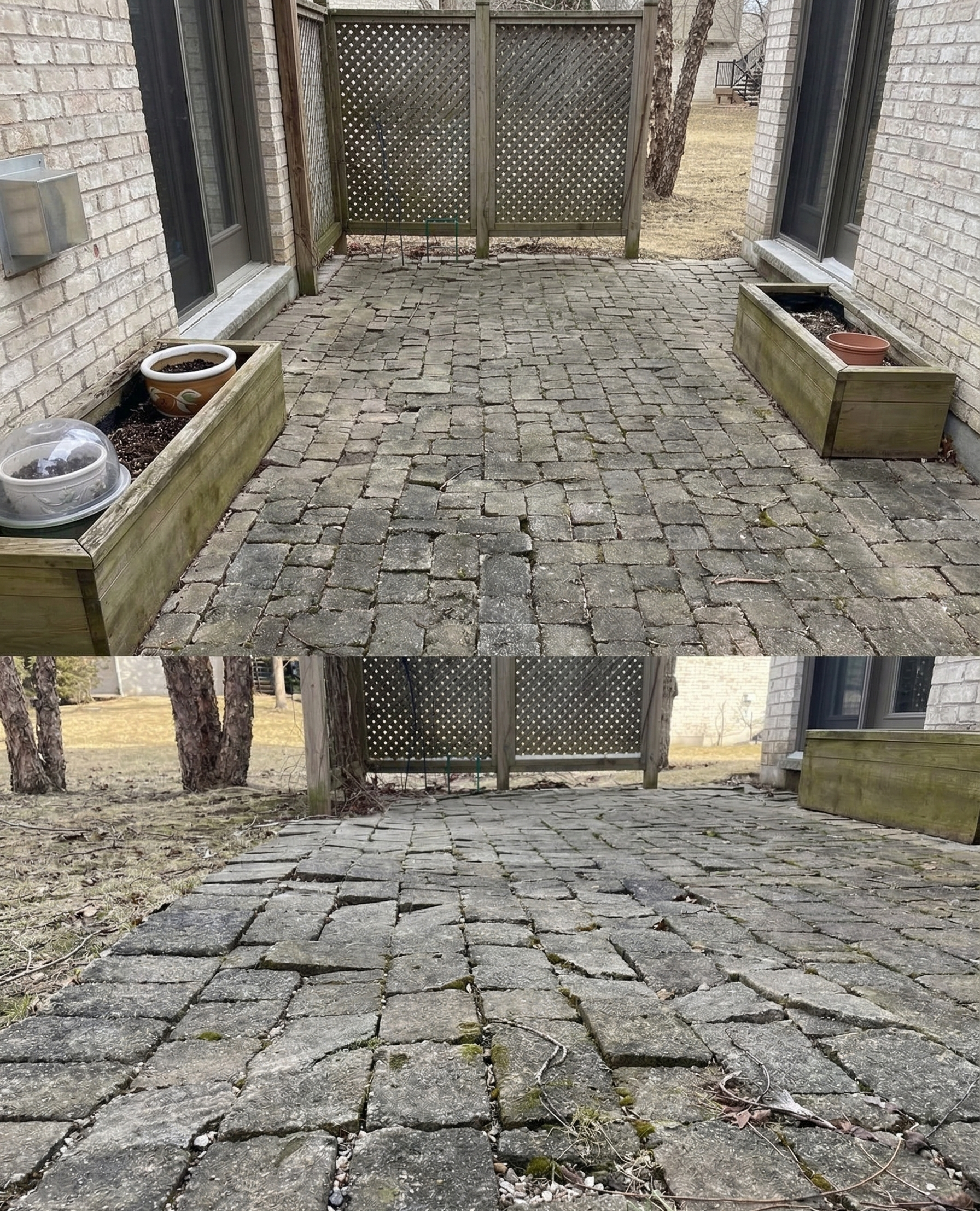 Sunken interlock pavers before re-leveling